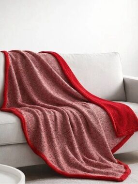Fireside Heathered Knit Fleece Reverse Throw 50" x 60"  NEW Red Holiday Blanket